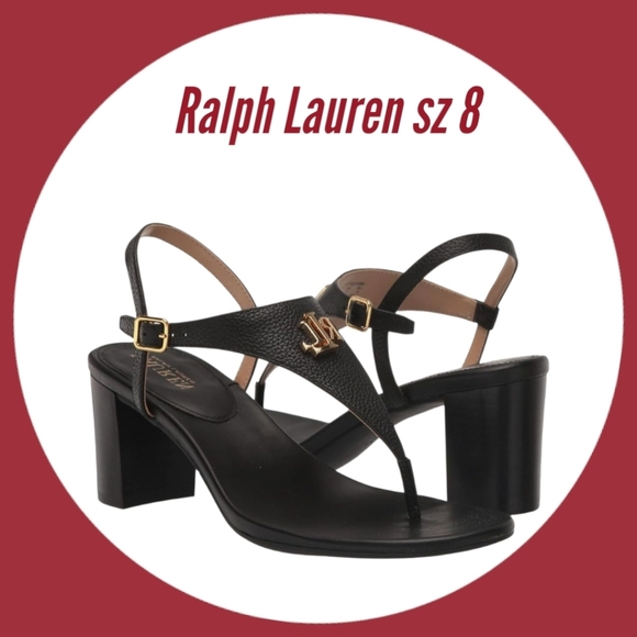 New LAUREN RALPH LAUREN Sandals WomannWestcott Black Leather Toe Post Heels Sz 8 - Picture 1 of 12